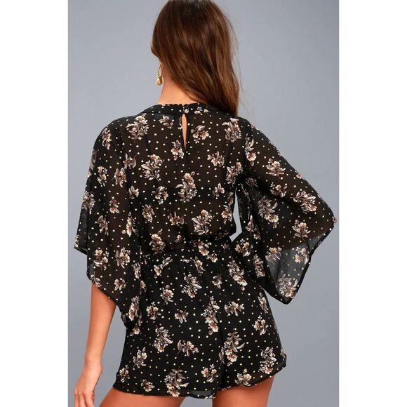 Lulu’s | Midnight Voyage Black Floral Print Romper - Picture 3 of 12